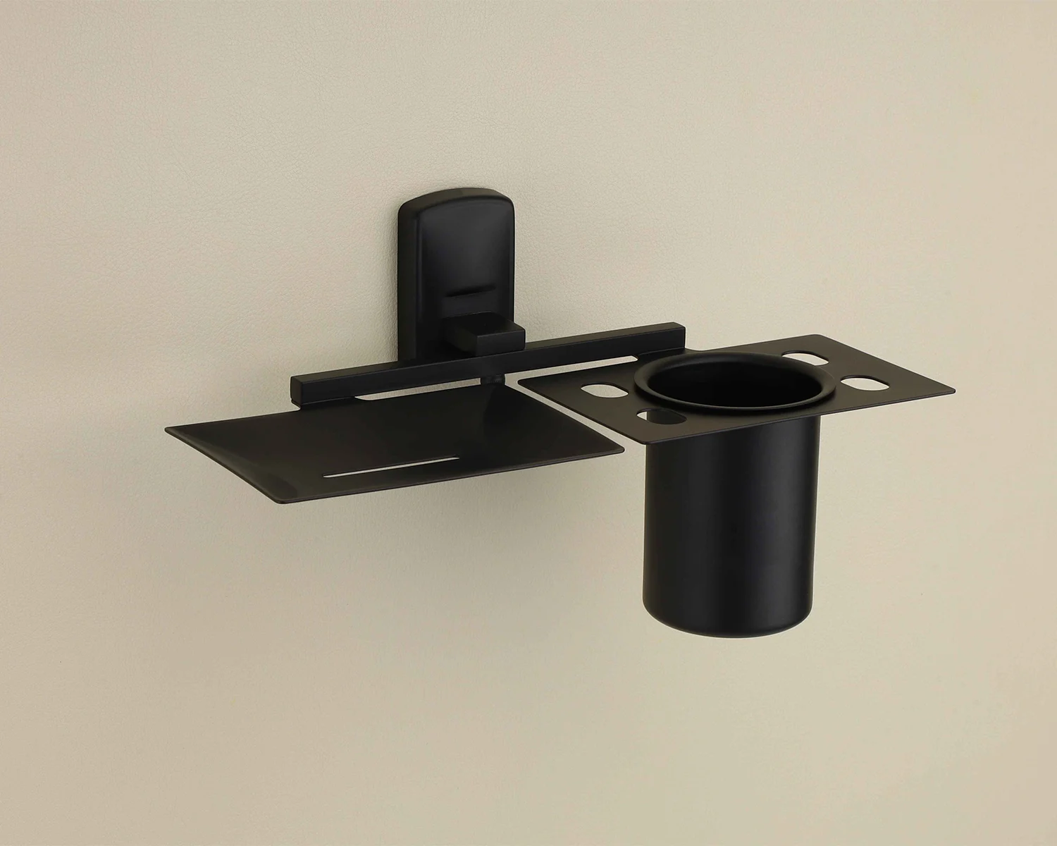 ARIES Black Matt Soap Dish + Toothbrush Holder
