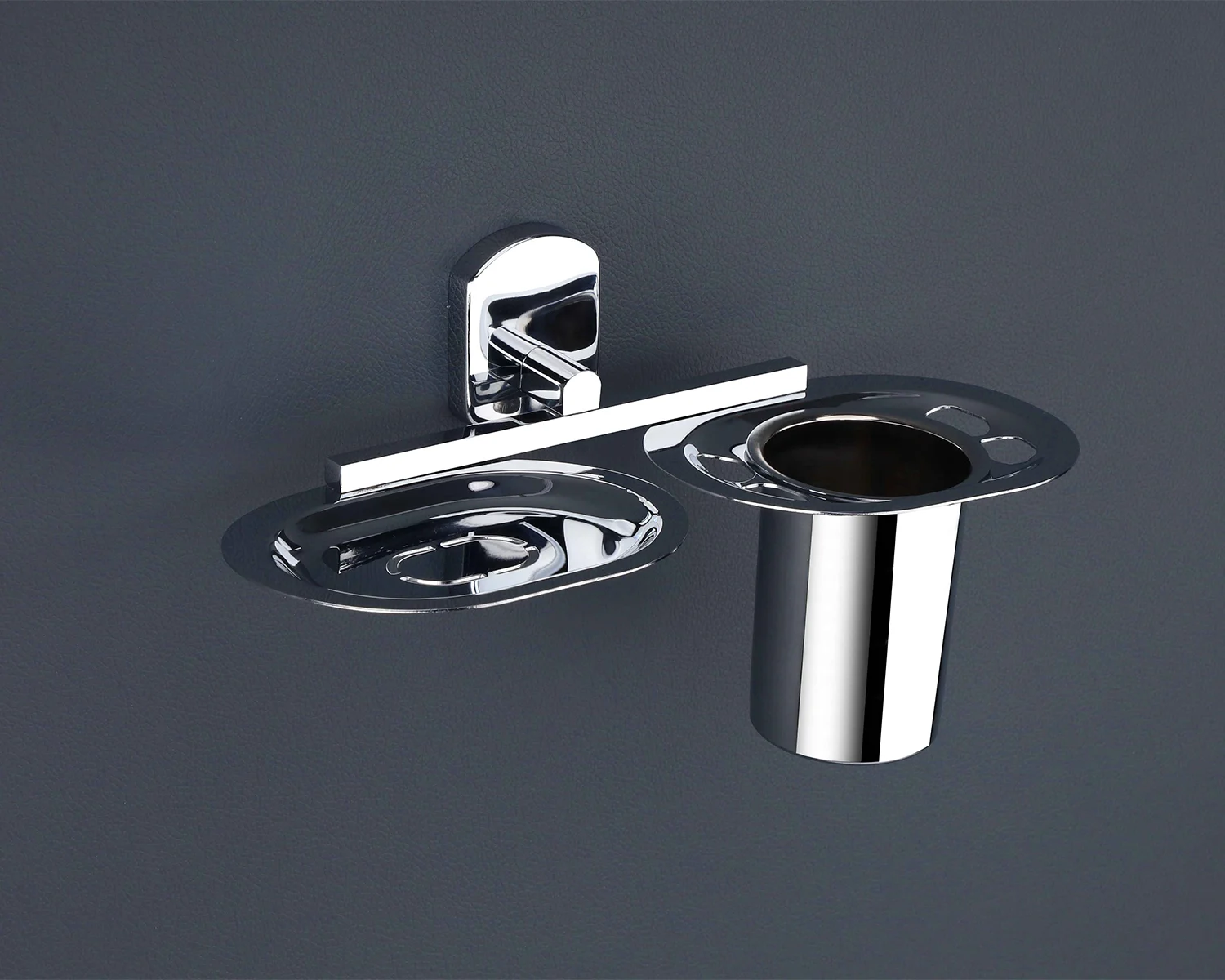 IRIS Chrome Soap Dish + Toothbrush Holder