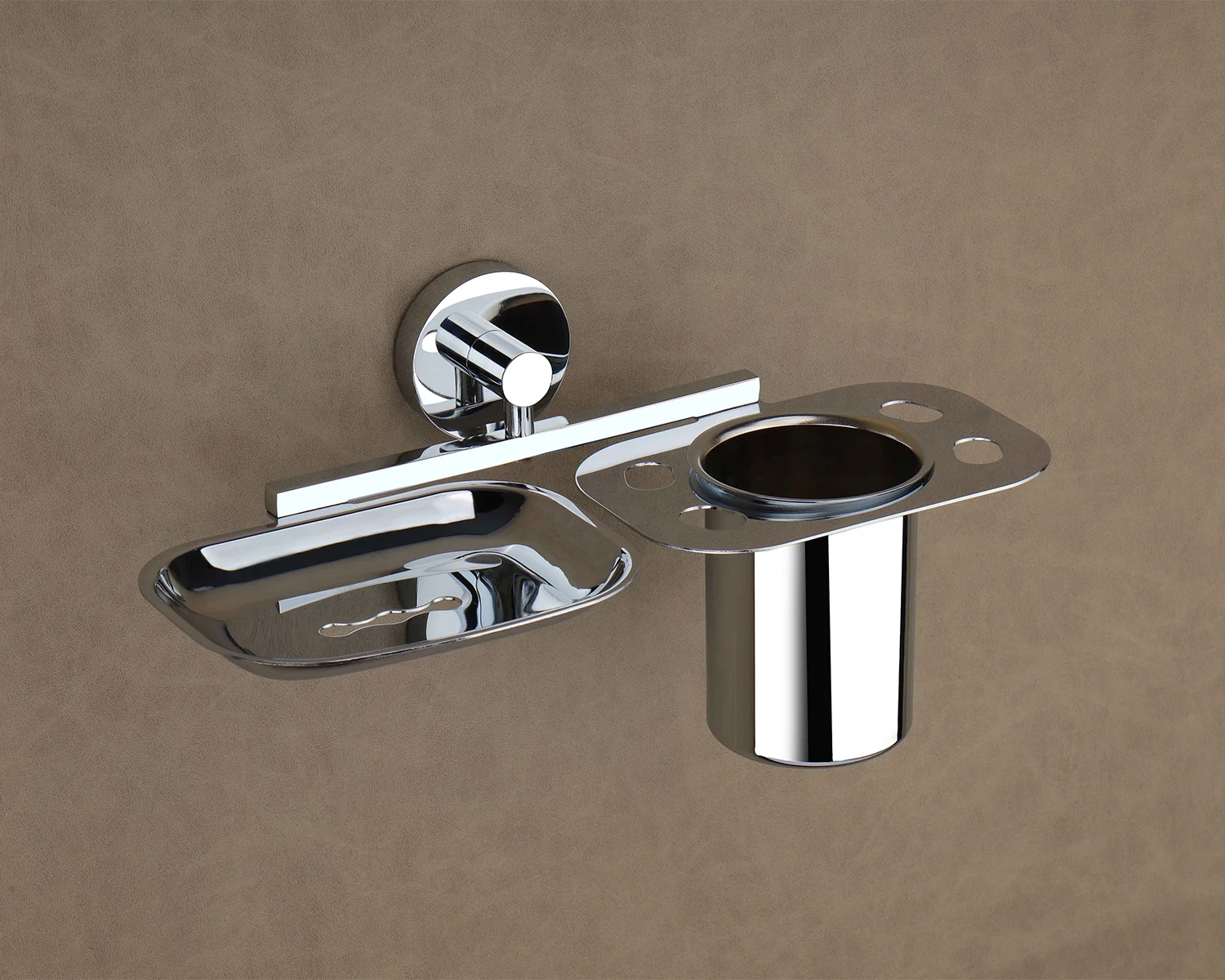 FUSION Chrome Soap Dish + Toothbrush Holder