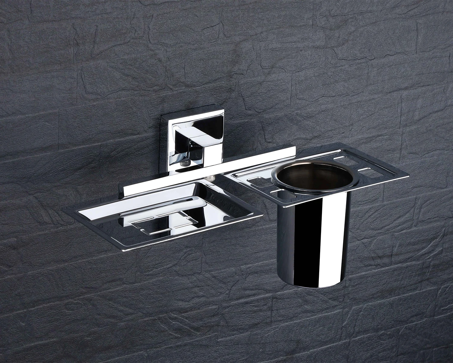 LUIZ Chrome Soap Dish + Toothbrush Holder