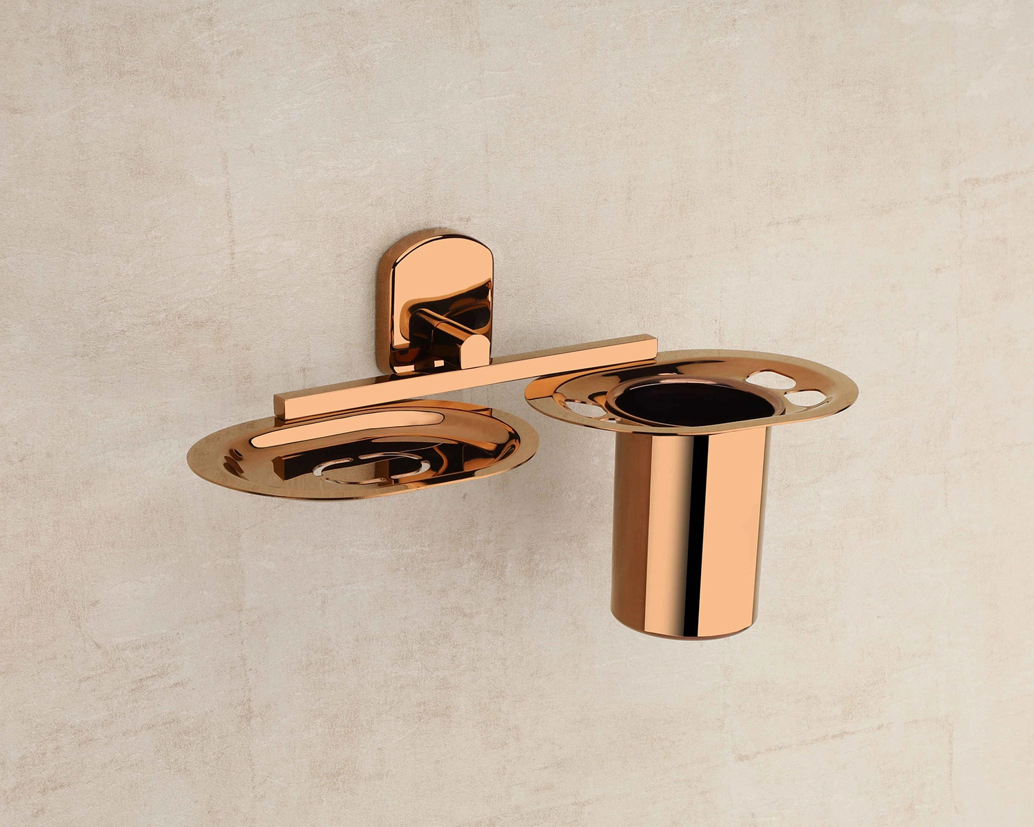 IRIS ROSEGOLD Soap Dish + Toothbrush Holder