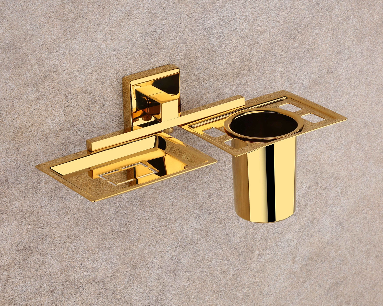 LUIZ Gold Soap Dish + Toothbrush Holder
