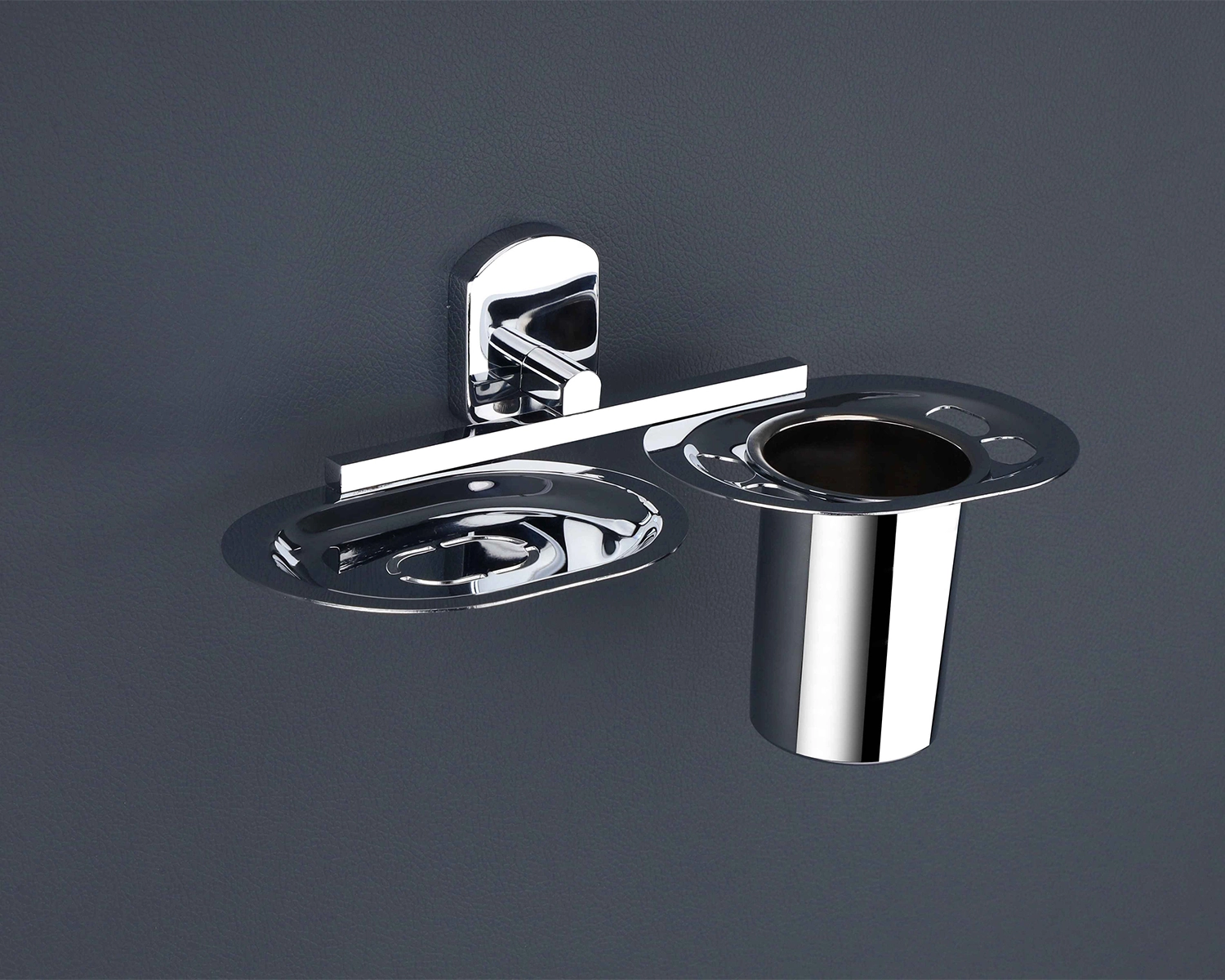 IRIS Chrome Soap Dish + Toothbrush Holder