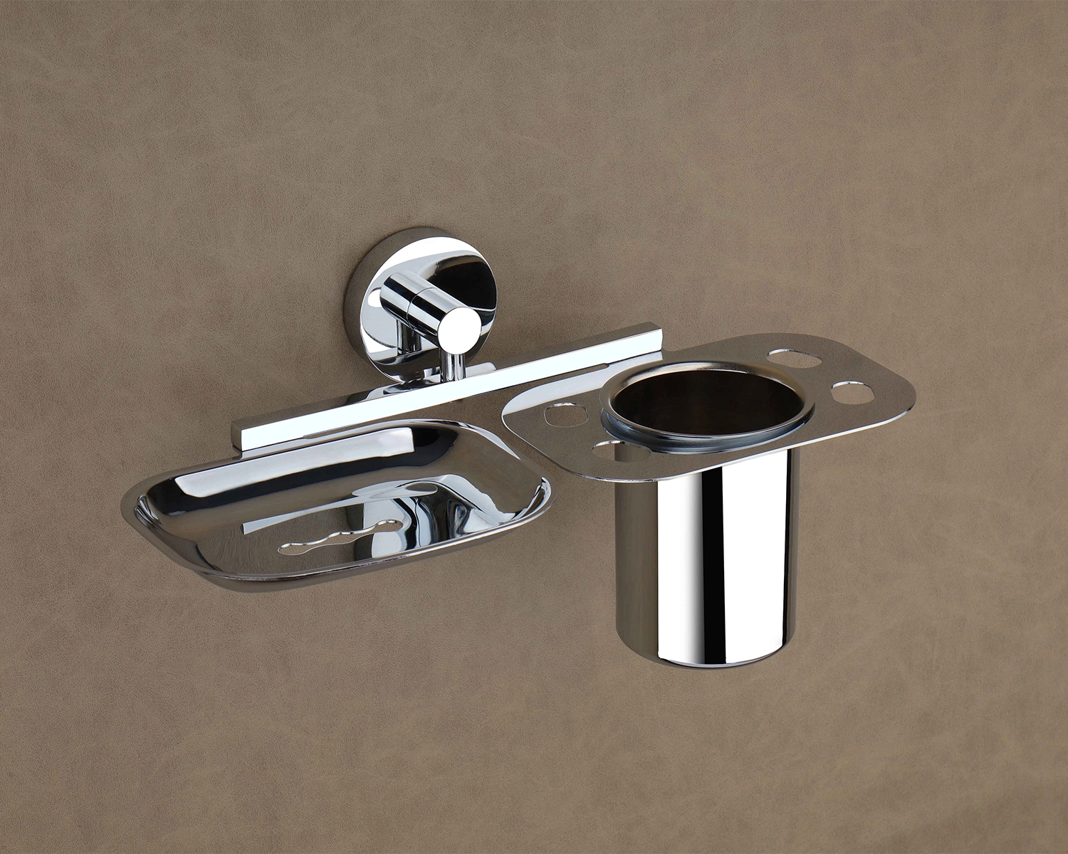 FUSION Chrome Soap Dish + Toothbrush Holder