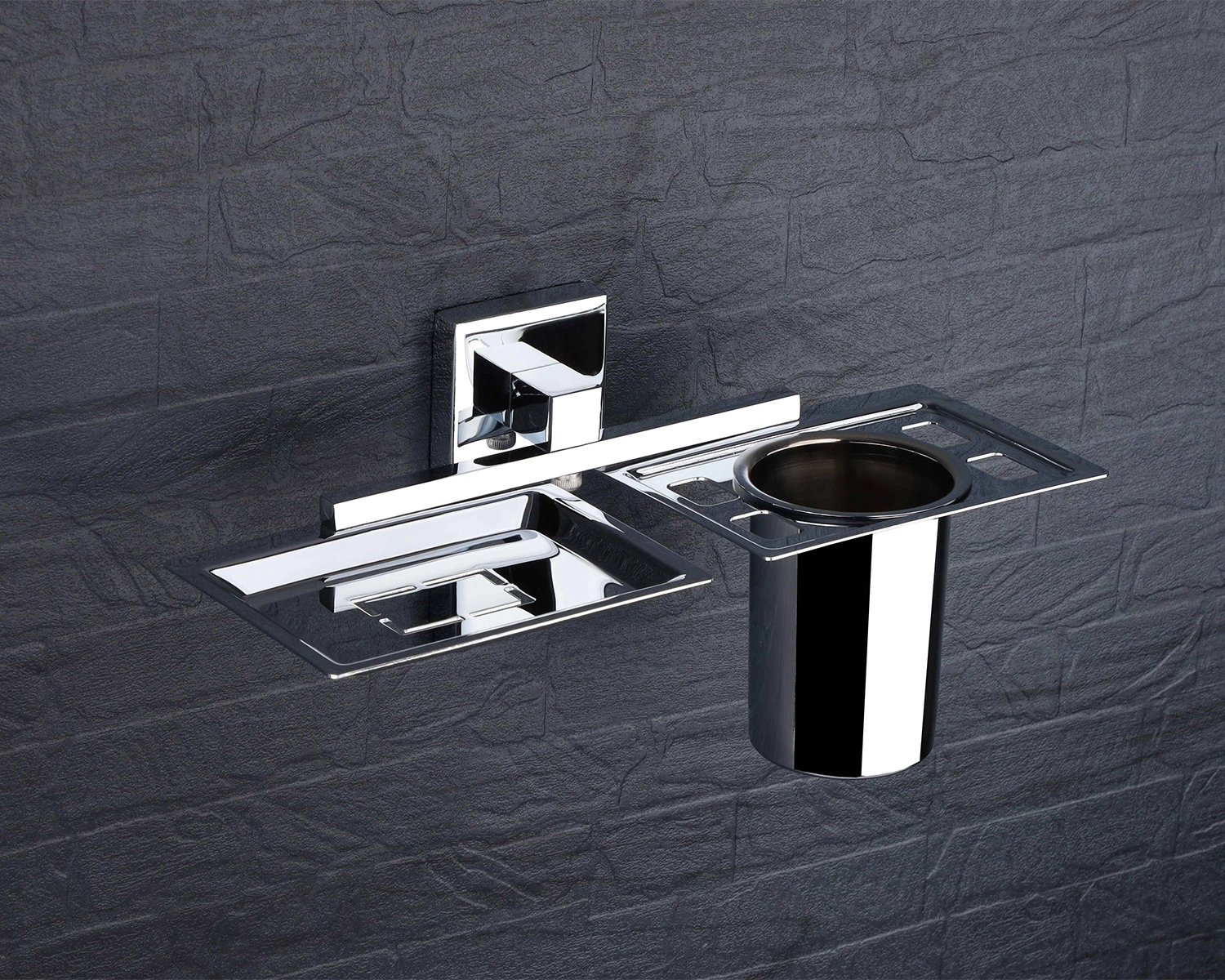 LUIZ Chrome Soap Dish + Toothbrush Holder