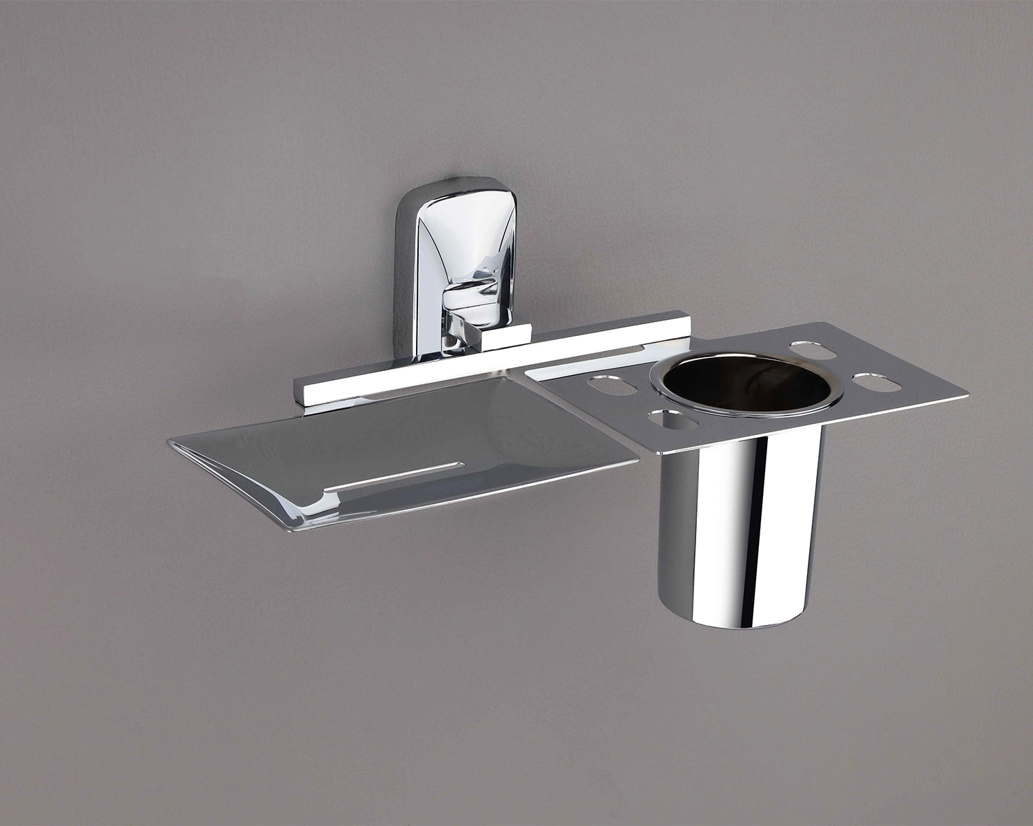 ARIES  Chrome Soap Dish + Toothbrush Holder